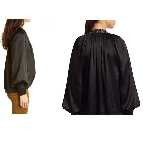 Joie Wenya Sash Detail Silk Satin Top Caviar - Picture 4 of 14